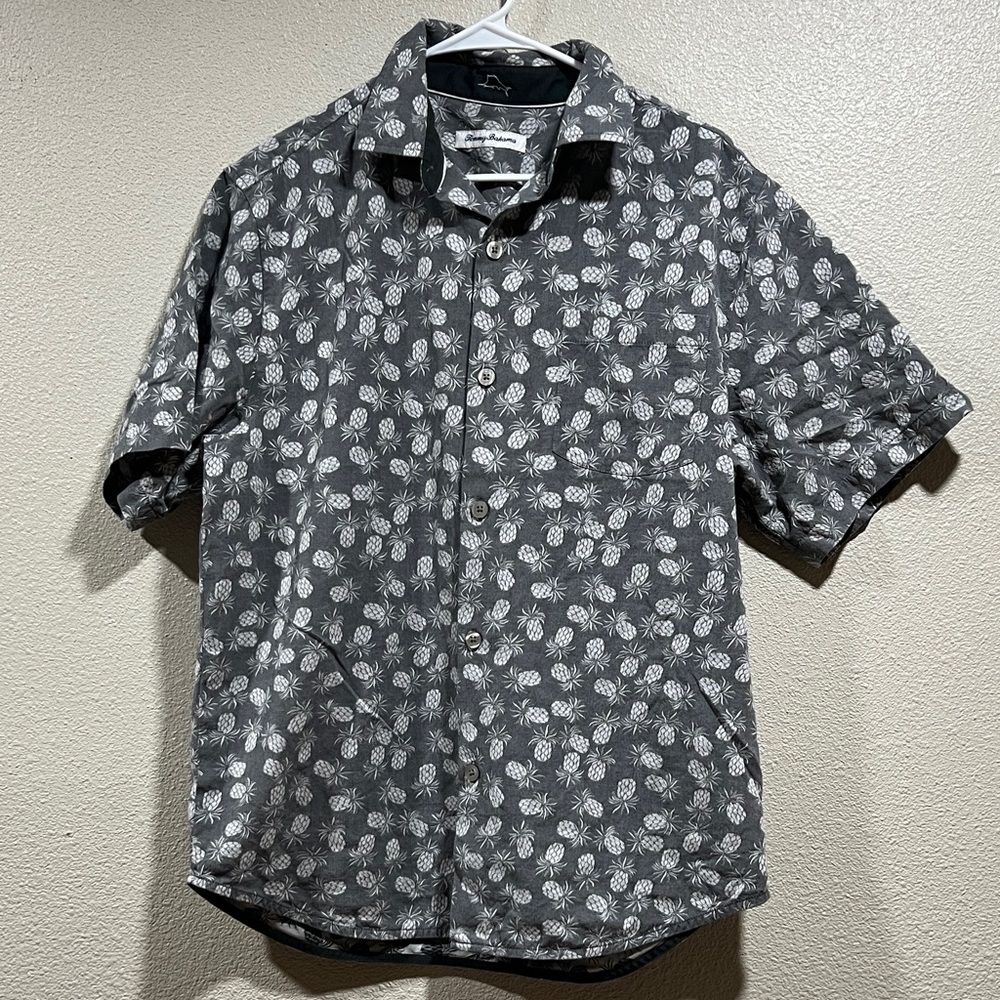 Tommy Bahama Gray Pineapple Short-Sleeve Button-Up Shirt